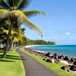 Caribbean Holidays, Martinique Walking, A peaceful coastal path in southern Martinique overlooking turquoise sea, sandy beaches and palm trees
