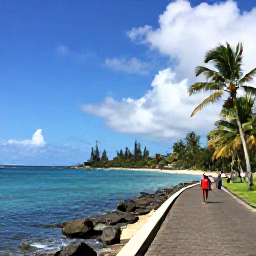 Caribbean Holidays, Martinique Walking, A scenic coastal path near Les Salines in Martinique, with turquoise water, sandy beach, palm trees and walkers