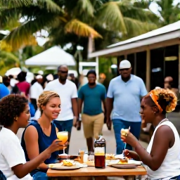 Caribbean Holidays, Martinique Walking, Friendly walkers enjoying a Creole meal and local rum punch at a Martinique restaurant after a day outdoors