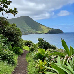 Caribbean Holidays, Martinique Walking Holidays, A coastal walking trail in Martinique in January, with lush tropical vegetation, volcanic hills and a calm blue Caribbean sea