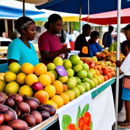 Caribbean Holidays, Martinique Walking Holidays, A friendly Martinique market in January with tropical fruit, spices, local food and travellers exploring colourful stalls