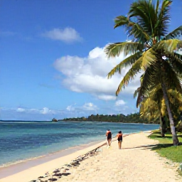 Caribbean Holidays, Martinique Walking Holidays, A peaceful beach and coastal path near Anse Dufour in Martinique, with palm trees, clear water and walkers