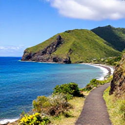 Caribbean Holidays, Martinique Walking Holidays, A scenic coastal footpath near Anse Couleuvre in Martinique, overlooking a secluded beach, clear blue water and rugged green cliffs