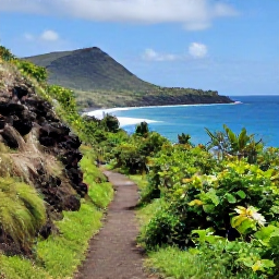 Caribbean Holidays, Martinique Walking Holidays, A scenic coastal walking trail in Martinique in March, with lush vegetation, volcanic hills and bright blue Caribbean sea
