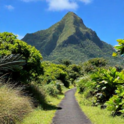 Caribbean Holidays, Martinique Walking Holidays, A scenic June hiking trail through lush tropical hills in Martinique, with volcanic peaks, green foliage and a clear blue sky