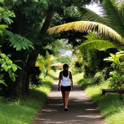 Caribbean Holidays, Martinique Walking Holidays, Friendly walkers enjoying a shaded tropical trail near a Martinique village
