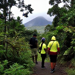 Caribbean Holidays, Martinique Walking Holidays, Walkers following a rainforest trail near Mount Pel&eacute;e in Martinique, surrounded by lush foliage and misty volcanic scenery