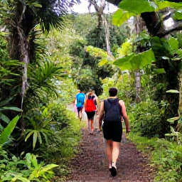 Caribbean Holidays, Martinique Walking, Walkers crossing a lush rainforest trail near Mount Pel&eacute;e in Martinique