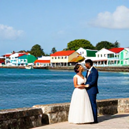 Caribbean Holidays, Martinique Weddings, Bride and groom exploring Fort-de-France waterfront and colourful Martinique streets after their wedding