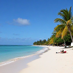 Caribbean Holidays, Martinique Wellness, A quiet Martinique beach in February with turquoise water, pale sand, palm trees and a couple relaxing near the shoreline