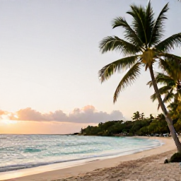 Caribbean Holidays, Martinique Wellness, Quiet Martinique beach at sunrise in January, palm trees, calm turquoise water and a relaxed holiday atmosphere