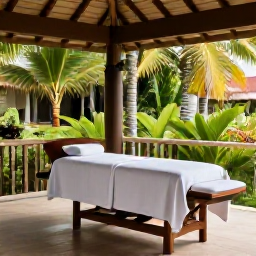 Caribbean Holidays, Martinique Wellness, Relaxing spa treatment in a stylish Martinique resort, open-air setting, tropical greenery and natural materials
