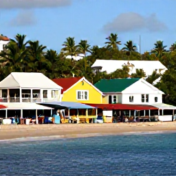Caribbean Holidays, May Adults-Only Holidays, Charming Caribbean coastal town with colourful buildings, local market stalls and tropical scenery in May