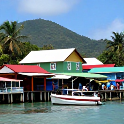 Caribbean Holidays, May Adventure Holidays, Local guide leading visitors through a colourful Caribbean village and waterfront market in Saint Vincent and the Grenadines