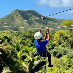 Caribbean Holidays, May Adventures, A zip-line adventure above tropical forest and hills on the Caribbean island of Saint Martin