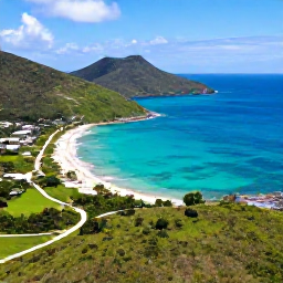 Caribbean Holidays, May Adventures, Aerial view of Saint Barth&eacute;lemy's turquoise bays, green hills and bright coastal paths in May sunshine