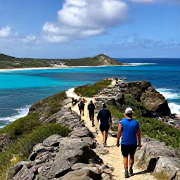 Caribbean Holidays, May Adventures, Hikers walking along a rugged coastal trail above turquoise water on Saint Barth&eacute;lemy