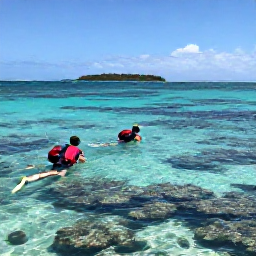 Caribbean Holidays, May Backpacking, Backpackers snorkelling in clear Caribbean water beside a coral reef, with a small island visible in the background