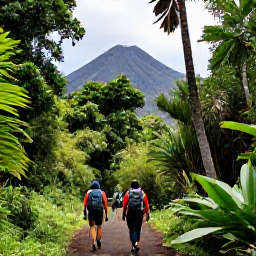 Caribbean Holidays, May Backpacking, Hikers walking through lush rainforest towards La Soufri&egrave;re volcano on Saint Vincent under soft May sunshine