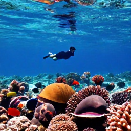 Caribbean Holidays, May Beach Holidays, A snorkeller above a colourful coral reef near the Grenadines, with tropical fish, clear blue water and a sunny surface