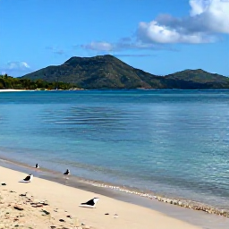 Caribbean Holidays, May Birdwatching, A peaceful Caribbean shoreline in Saint Vincent and the Grenadines with seabirds, calm blue water and green hills beyond