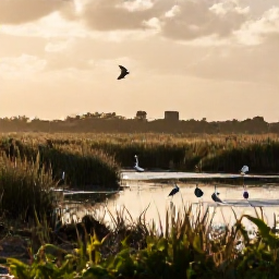 Caribbean Holidays, May Birdwatching, Birdwatchers exploring the edge of a Saint Martin salt pond at sunrise, watching herons, egrets and shorebirds among shallow water and reeds