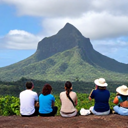 Caribbean Holidays, May Birdwatching, Birdwatching viewpoint overlooking Nevis Peak and green woodland, with a small group quietly observing tropical birds