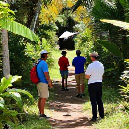 Caribbean Holidays, May Birdwatching, Friendly local birdwatching guide leading visitors along a shaded trail in Antigua
