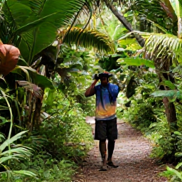 Caribbean Holidays, May Birdwatching, Quiet forest trail on Mount Liamuiga, Saint Kitts, with a birder carrying binoculars beneath tropical trees