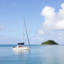 Caribbean Holidays, May Couples Holidays, Couple sailing in calm blue water near Saint Martin, with a small tropical island and bright Caribbean sky in the background