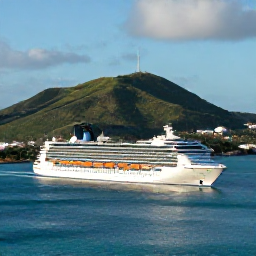 Caribbean Holidays, May Cruises, A cruise ship approaching Charlotte Amalie harbour on a bright May morning, with green hills and turquoise Caribbean water