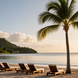 Caribbean Holidays, May Escapes, A relaxed adults-only resort beside a calm Caribbean beach in Saint Kitts, with loungers, palm trees and warm morning sunlight