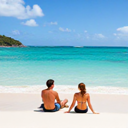 Caribbean Holidays, May Escapes, Couple relaxing on a quiet white-sand beach in the British Virgin Islands in May, turquoise sea and gentle sunshine