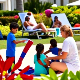 Caribbean Holidays, May Family Holidays, Children enjoying a supervised Caribbean resort activity while parents relax nearby, colourful gardens and sunny holiday atmosphere