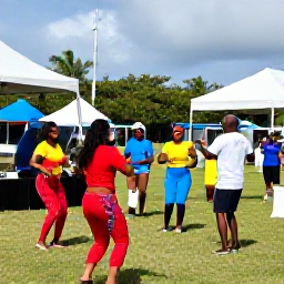 Caribbean Holidays, May Holidays, Colourful local cultural celebration in Providenciales, Turks and Caicos Islands, with island musicians, dancers and visitors enjoying a relaxed outdoor festival