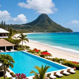 Caribbean Holidays, May Holidays, Elegant all-inclusive resort beside a Caribbean beach in Saint Vincent and the Grenadines, with a pool, sun loungers and tropical gardens