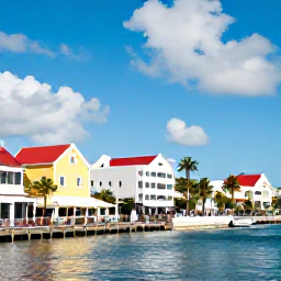 Caribbean Holidays, May Holidays, Historic colourful buildings and a waterfront promenade in Marigot, Saint Martin, on a sunny Caribbean day