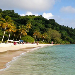 Caribbean Holidays, May Holidays, Tobago beach and rainforest landscape in May, with clear water, palm trees and visitors enjoying a peaceful coastal afternoon