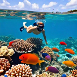 Caribbean Holidays, May Holidays, Visitors snorkelling above a colourful coral reef in clear shallow water near Providenciales, with tropical fish and bright blue sea