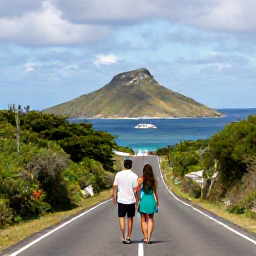 Caribbean Holidays, May Honeymoons, Honeymoon couple exploring a scenic coastal road in Saint Barth&eacute;lemy, tropical hills, blue sea and a small island car