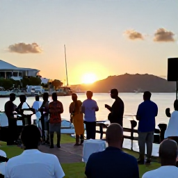 Caribbean Holidays, May in Saint Barth&eacute;lemy, Saint Barth&eacute;lemy cultural evening in May, with local music, friendly visitors and a warm sunset over the harbour