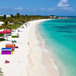 Caribbean Holidays, May Instagram Hotspots, Aerial view of the bright white beach and turquoise water at White Bay on Jost Van Dyke, with colourful beach bars and palm trees