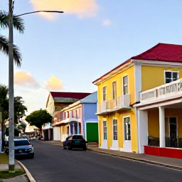 Caribbean Holidays, May Instagram Hotspots, Colourful historic buildings and quiet streets in Basseterre, Saint Kitts, photographed in warm morning light