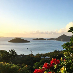 Caribbean Holidays, May Instagram Hotspots, Golden hour view from a hilltop over Tortola, British Virgin Islands, with Sir Francis Drake Channel, islands and sailboats in the distance