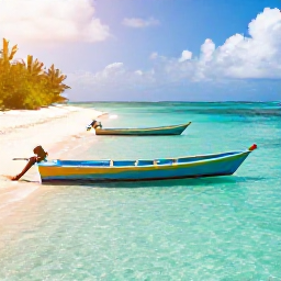 Caribbean Holidays, May Instagram Hotspots, Vibrant wooden boats and clear shallow water at Leeward Beach in Turks and Caicos, photographed in warm afternoon sunlight