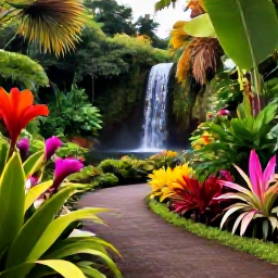 Caribbean Holidays, May Nature Holidays, A peaceful Saint Lucia garden with tropical flowers, a small waterfall and a relaxed visitor path