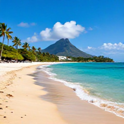 Caribbean Holidays, May Nature Holidays, A quiet golden beach on Nevis with clear Caribbean water, palm trees and Nevis Peak visible in the background