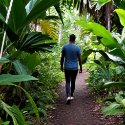 Caribbean Holidays, May Nature Holidays, Traveller walking along a shaded Caribbean rainforest trail surrounded by tropical plants and birds