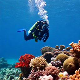 Caribbean Holidays, May Scuba Diving, A scuba diver exploring a colourful coral reef in clear Caribbean water near Saint Vincent and the Grenadines in May