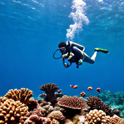 Caribbean Holidays, May Scuba Diving, A scuba diver exploring a colourful coral reef in clear turquoise water off Providenciales, Turks and Caicos Islands, bright May sunshine